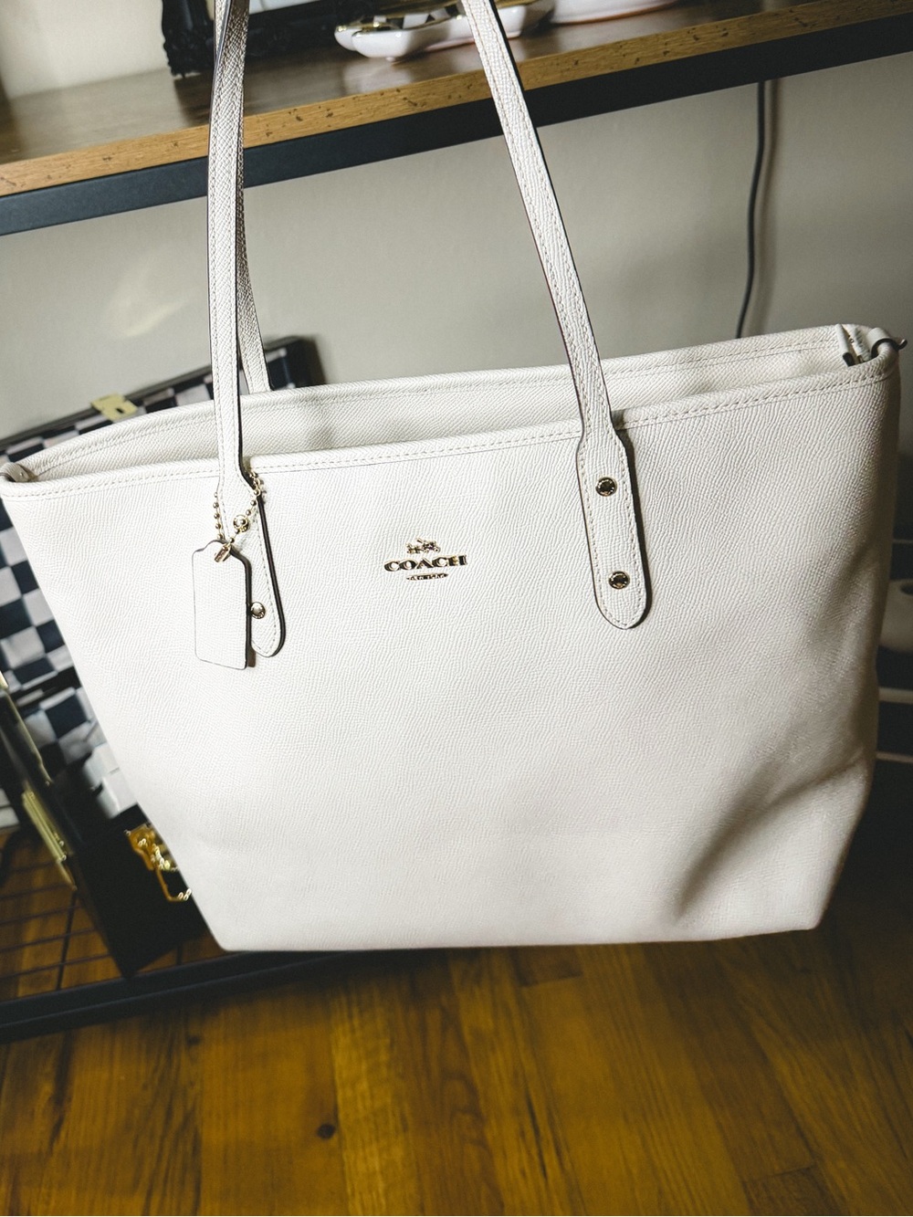 Coach Large White Leather Tote Bag